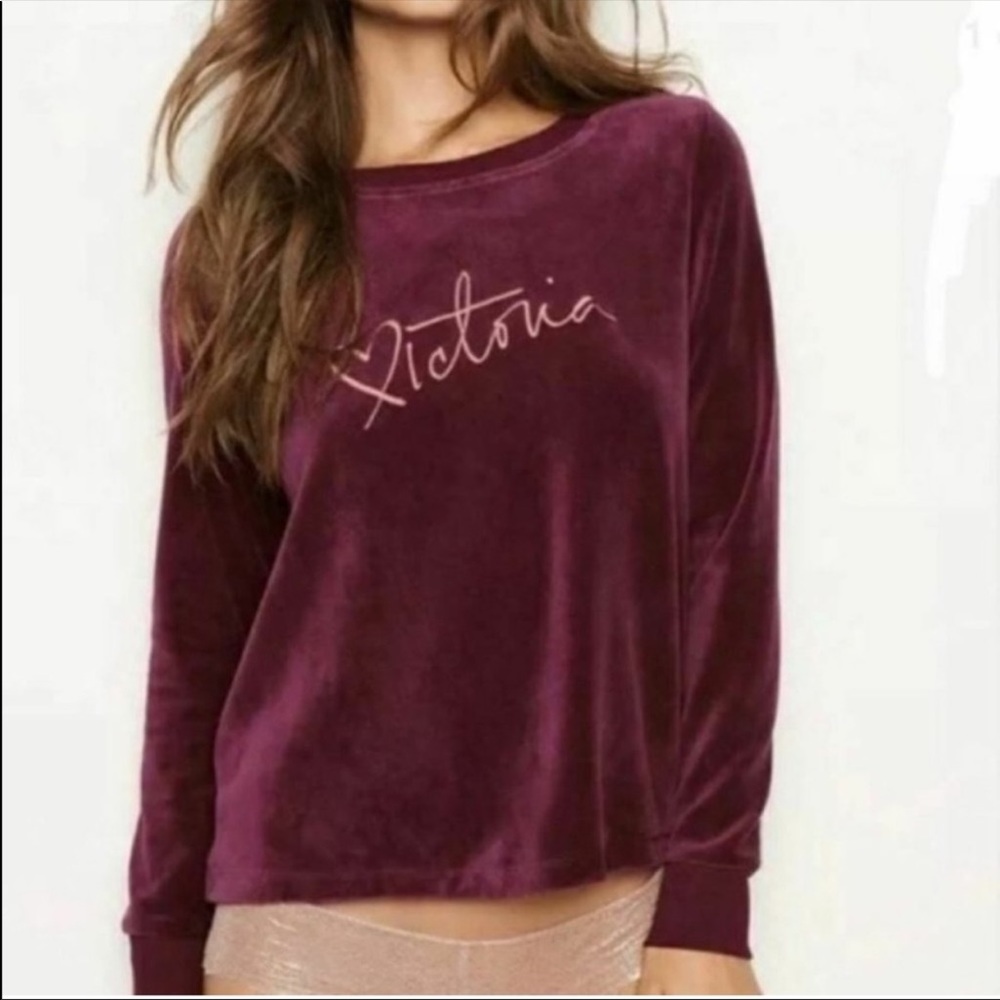 Victoria’s Secret Crushed Velvet Burgundy Long Sleeve Open Back Sweater Size  xs
